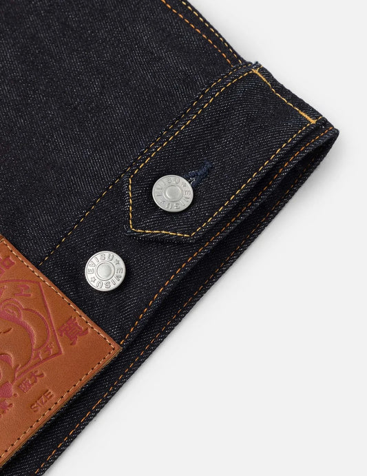 Ecru Seagull Print Relax Fit Denim Jacket - Raw Indigo
