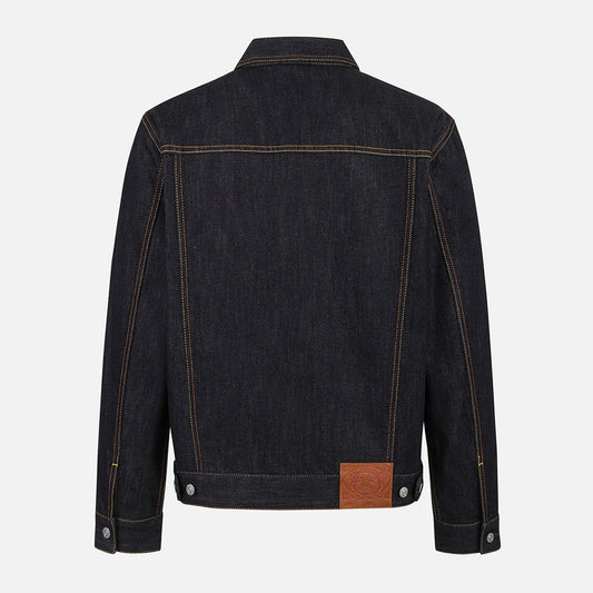 Ecru Seagull Print Relax Fit Denim Jacket - Raw Indigo