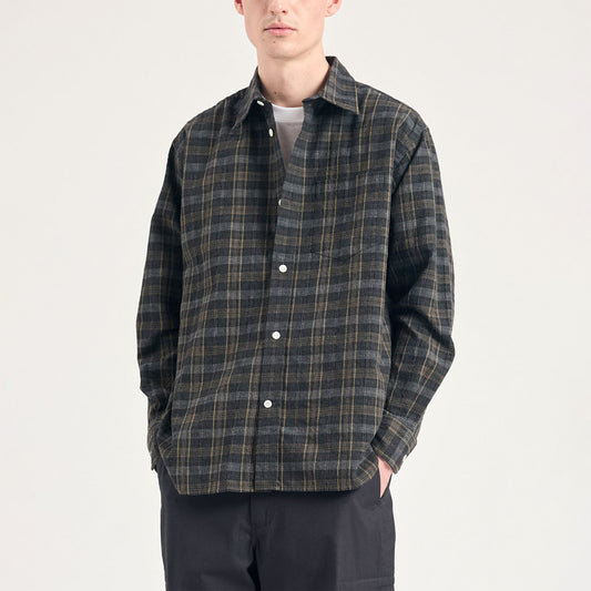 Ole Oversized Wool Check Shirt - Charcoal Grey