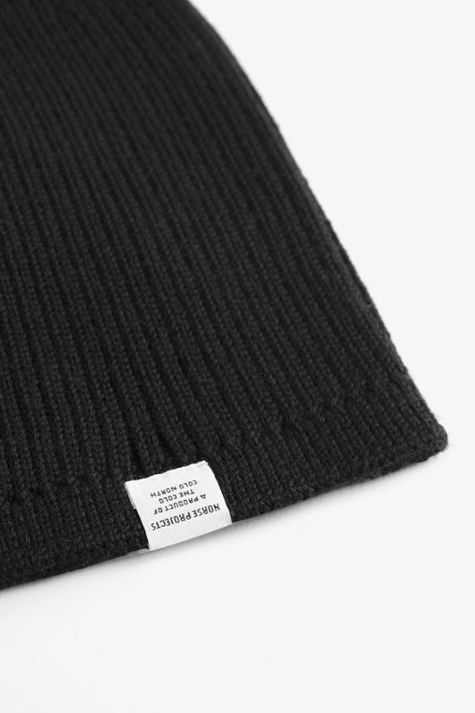 Tech Merino Ribbed Beanie - All Black