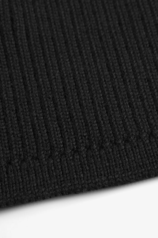 Tech Merino Ribbed Beanie - All Black