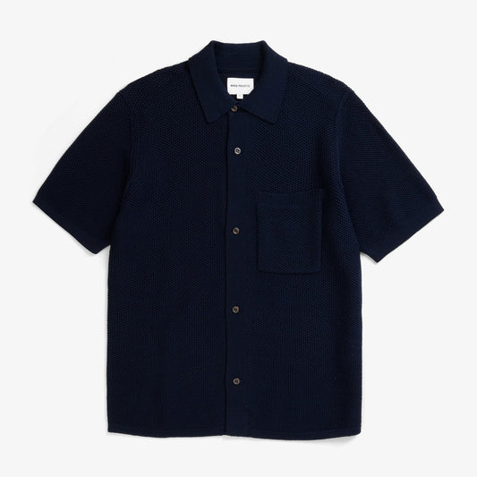 Fredensborg Mercerised Cotton Knitted Shirt - Dark Navy