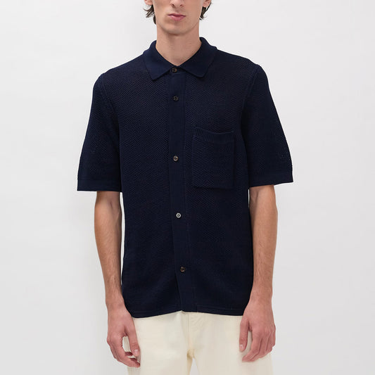 Fredensborg Mercerised Cotton Knitted Shirt - Dark Navy
