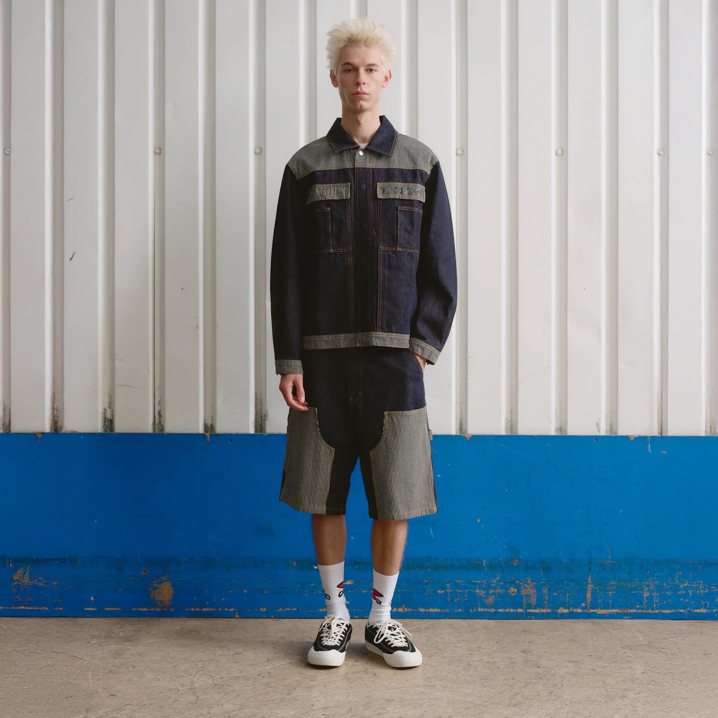 Hickory Panel Denim Carpenter Shorts - Indigo