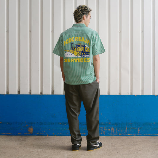 IC Services Quarter Zip Work Shirt - Green / White Stripe