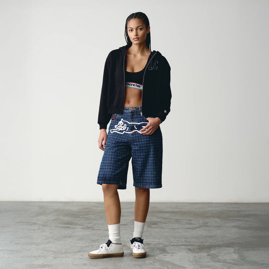 Houndstooth Running Dog Jorts - Indigo