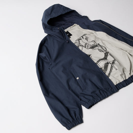 Circular Rain Logo Cotton Shell Jacket - Navy Blue