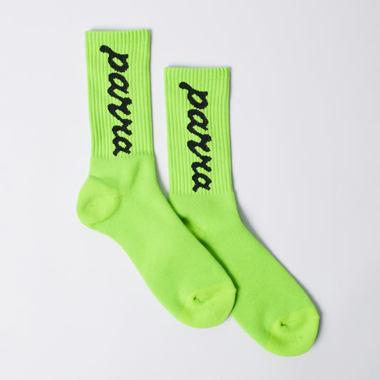 Lowercase Scriptlogo Crew Socks - Acid Green