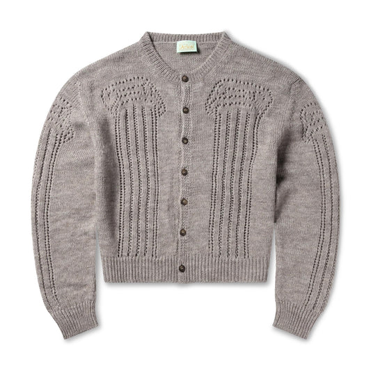 Pointelle Column Cardigan - Grey Marl