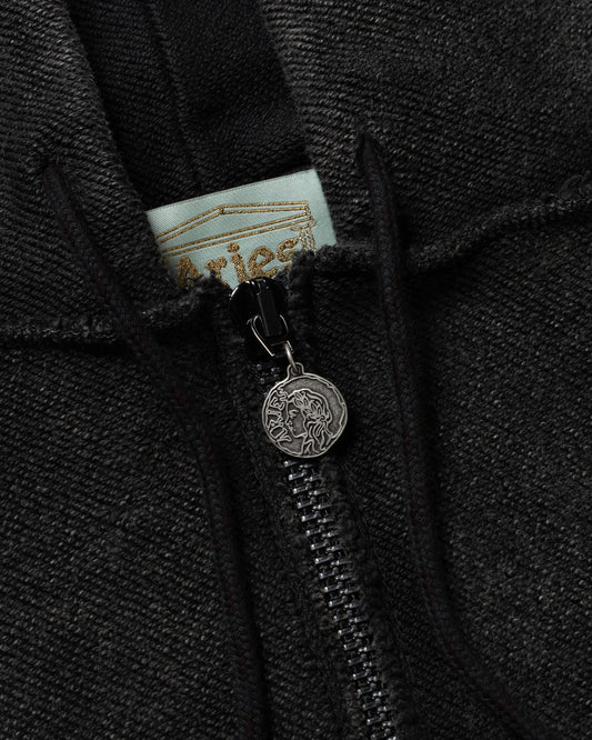 Aged Reverso Temple Zip Through Hoodie Black