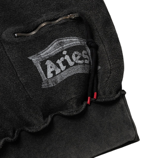 Aged Reverso Temple Zip Through Hoodie Black