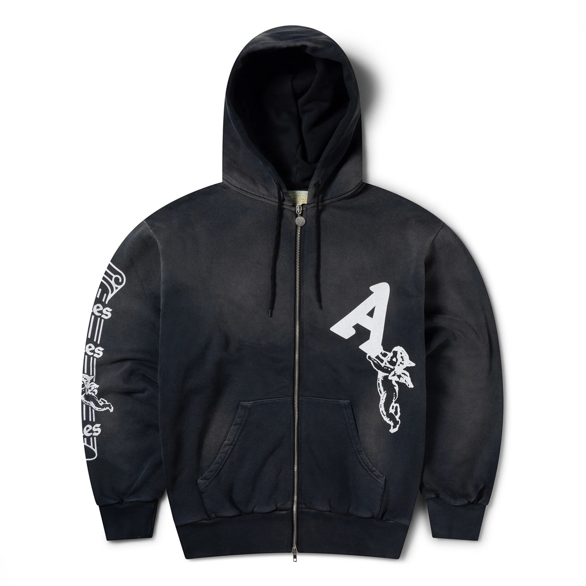 Premium Aged Cherub Column Zip Hoodie - Black
