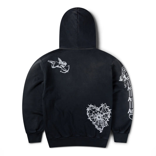 Premium Aged Cherub Column Zip Hoodie - Black