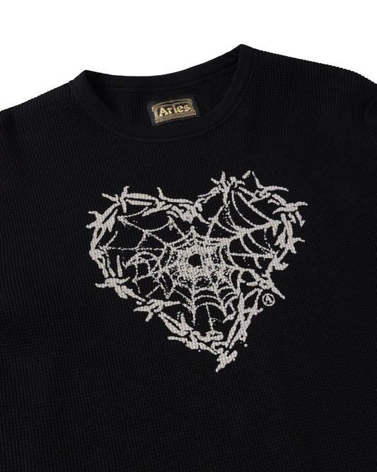 Reversible Barbed Love Temple Waffle LS Tee - Black