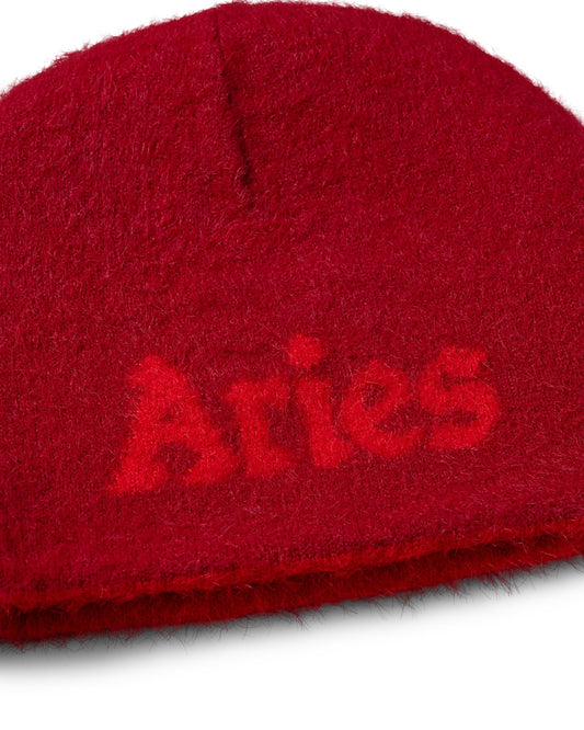 Fluffy Reversible Skull Beanie - Red