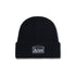 Temple Patch Rib Knit Beanie - Black