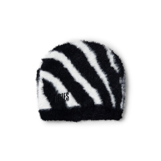Brushed Zebra Skull Beanie - White