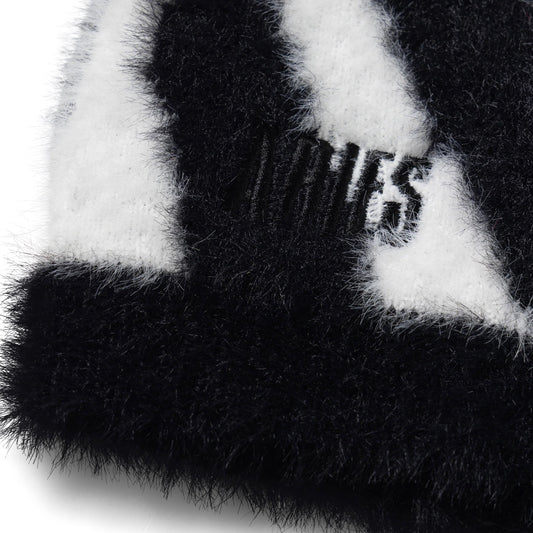 Brushed Zebra Skull Beanie - White