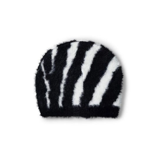 Brushed Zebra Skull Beanie - White