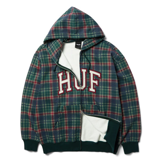 Arch Plaid FZ Heavyweight Hoodie - Forest