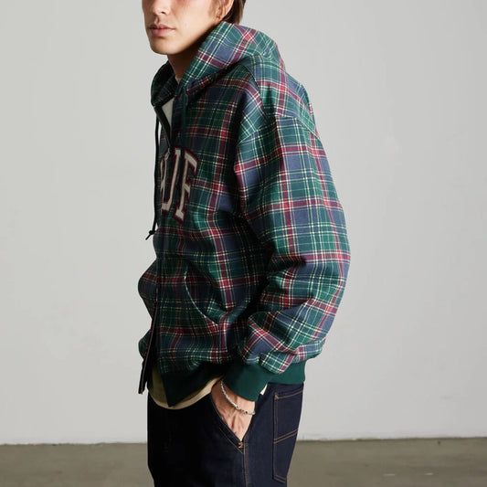 Arch Plaid FZ Heavyweight Hoodie - Forest