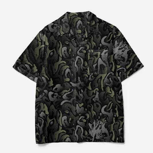 7084 DPM Koram Pointilist Camp Collar Shirt Black