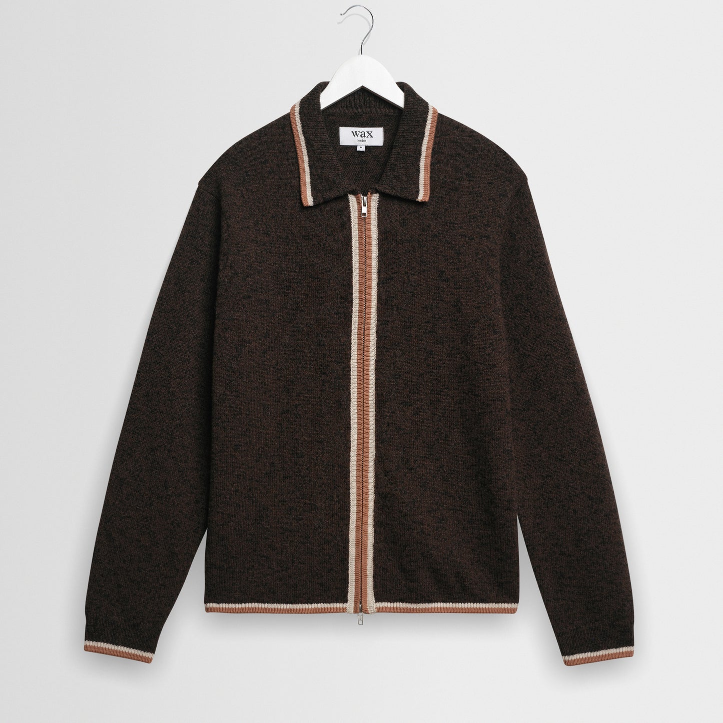 Lennox L/S Zip Polo Wool. Cotton Fleck - Brown / Natural