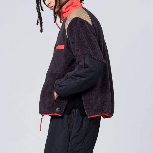 Military Pile-Fleece High-Neck Jacket - D.Choco Crazy