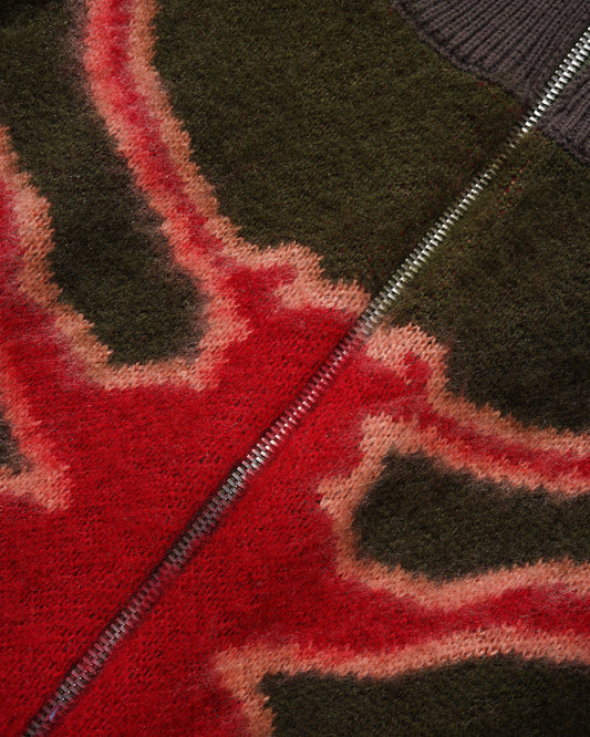 Beetle Zip-Thru Knit Sweater - Olive