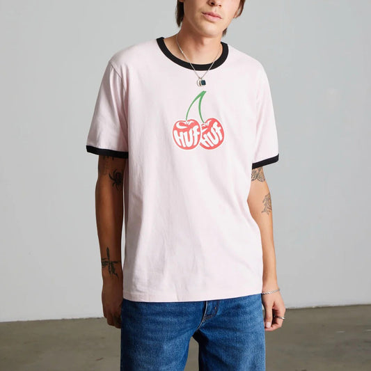 Cherries Ringer Tee - Dusty Pink