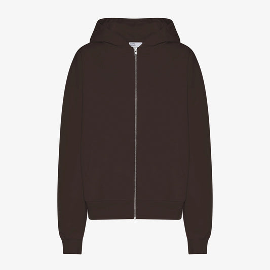 Organic Oversized Zip Hood - Coffee Brown