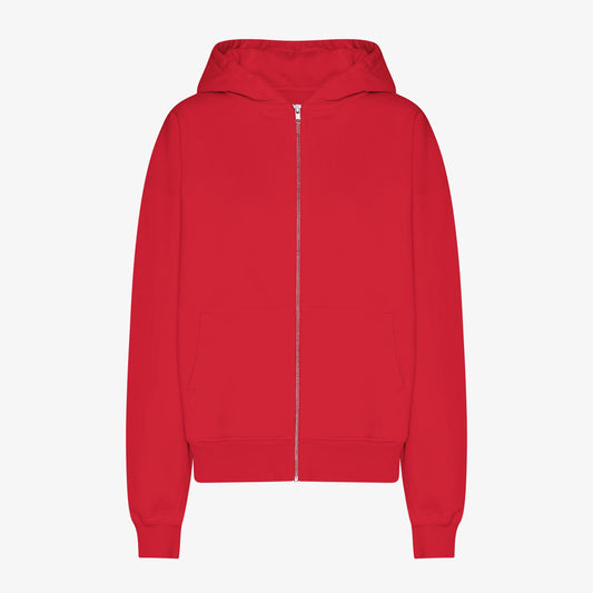 Organic Oversized Zip Hood - Scarlet Red