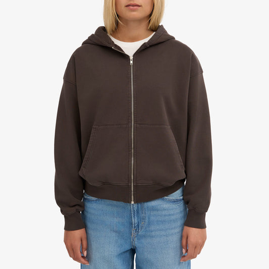 Organic Oversized Zip Hood - Coffee Brown
