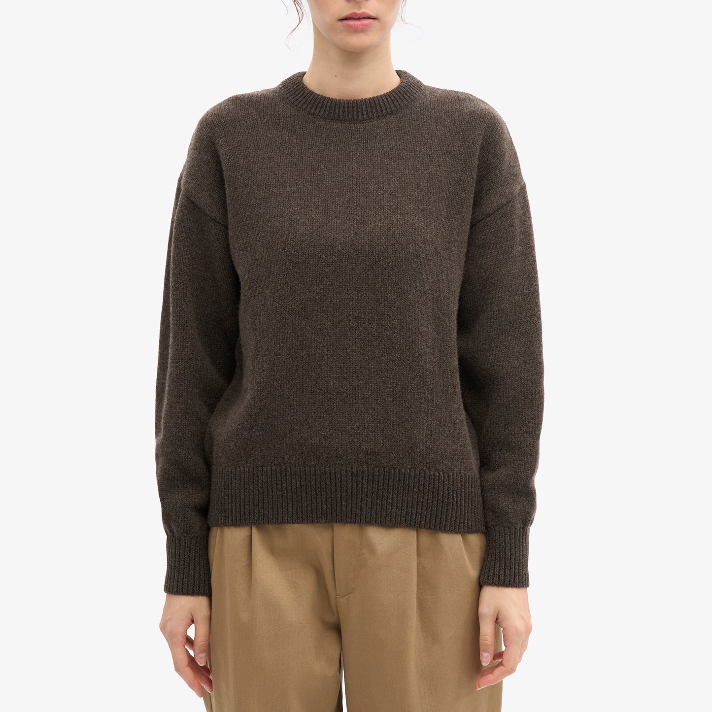 Oversized Merino Wool Crew - Coffee Brown
