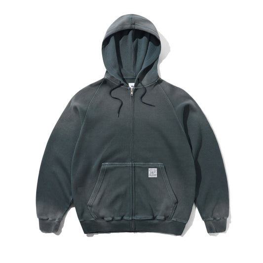 Faded Waffle Zip-Thru Hood - Washed Black