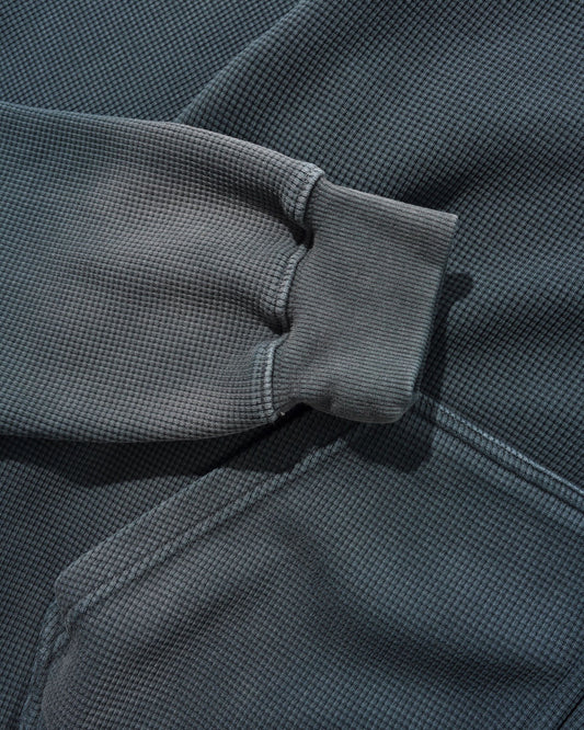 Faded Waffle Zip-Thru Hood - Washed Black
