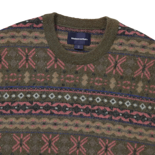 Fairisle Knit Sweater - Olive