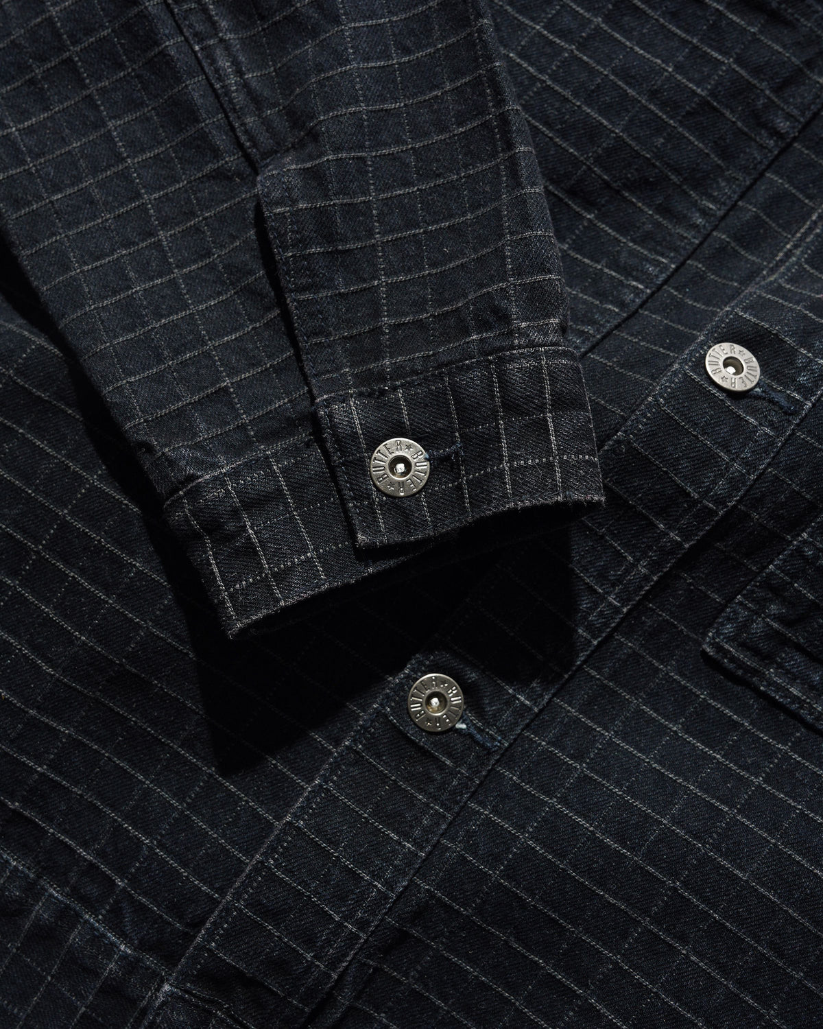 Grid Denim Jacket - Overdye Black