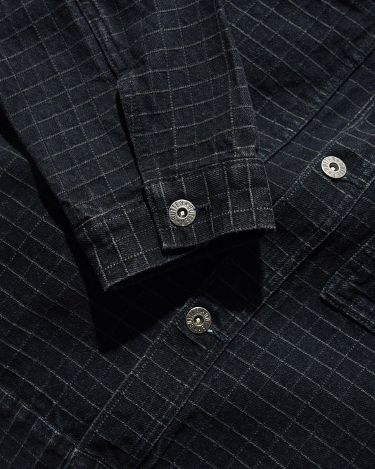 Grid Denim Jacket - Overdye Black