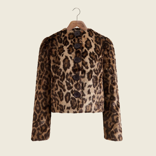 W' Collarless Leopard Jacket