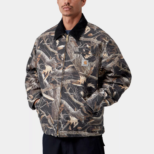 OG Detroit Jacket - Camo Feather Tree, Black / Black heavy stone wash