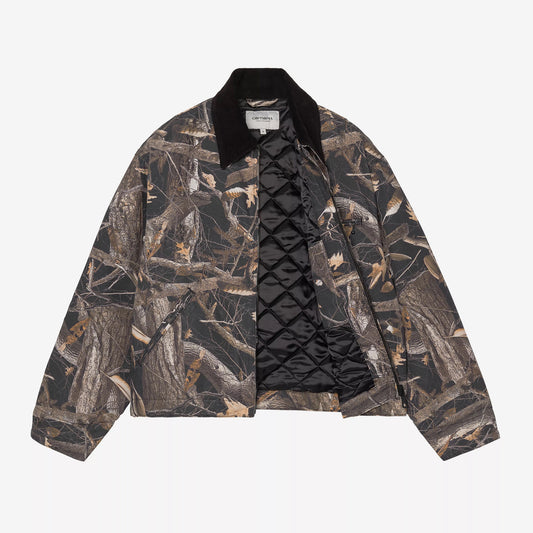 Women's OG Detroit Jacket - Camo Feather Tree, Black / Black Heavy stone wash