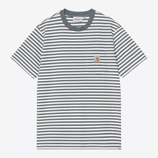 S/S Ezra Pocket T-Shirt, Ezra Stripe - Cozy Blue / Wax