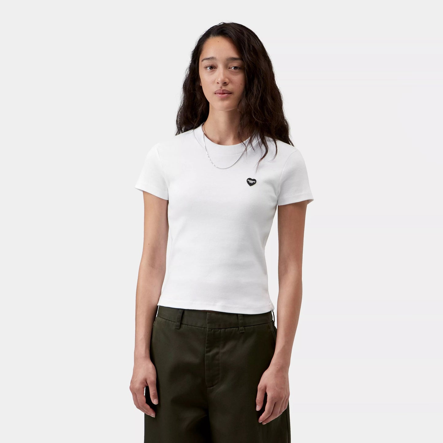 Women's S/S Small Heart Patch T-Shirt - White/Black