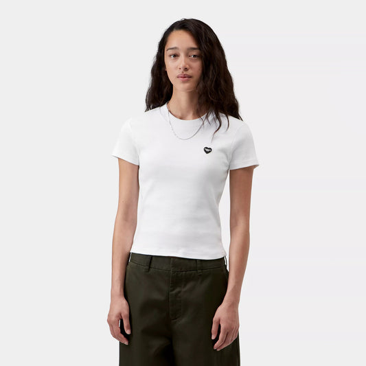 Women's S/S Small Heart Patch T-Shirt - White/Black