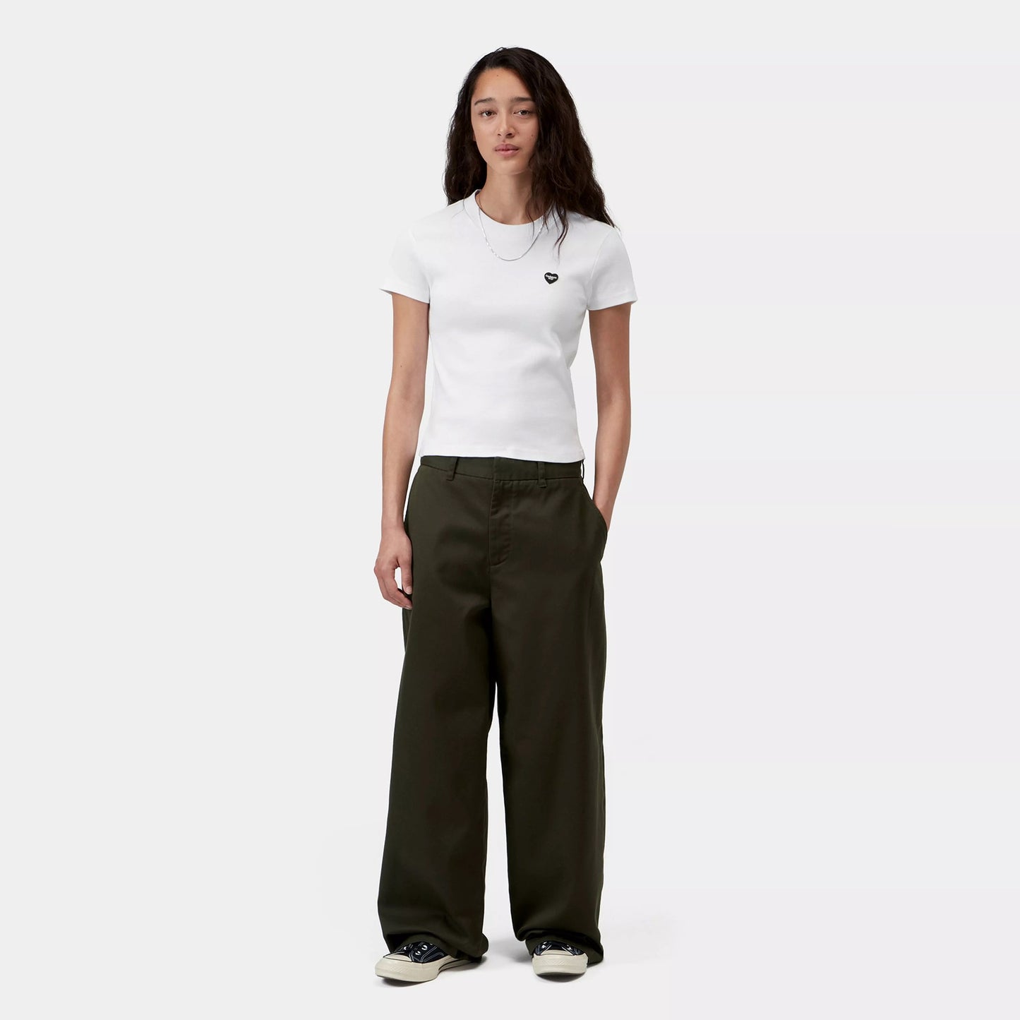 Women's S/S Small Heart Patch T-Shirt - White/Black