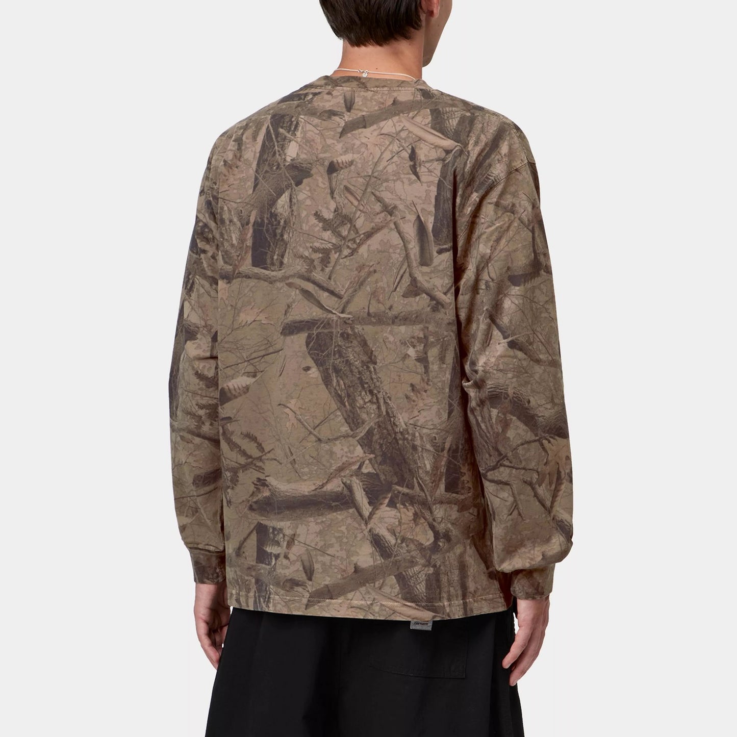 L/S Feather Tree T-Shirt - Camo Feather Tree, Khaki / Shungite garment dyed
