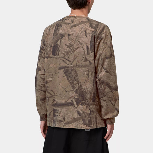 L/S Feather Tree T-Shirt - Camo Feather Tree, Khaki / Shungite garment dyed