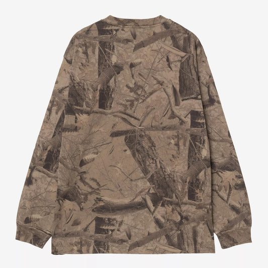 L/S Feather Tree T-Shirt - Camo Feather Tree, Khaki / Shungite garment dyed