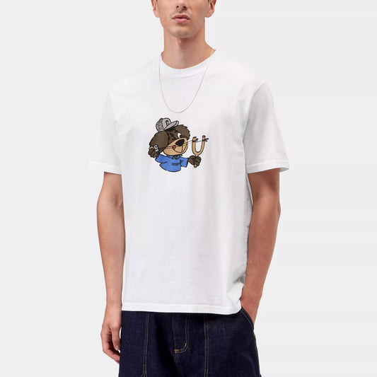 S/S Slingshot T-Shirt - White, heavy enzyme wash